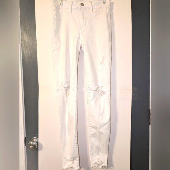 American Eagle New Level Stretch‎ Distressed Women's Hi-Rise White Jean Legging - Picture 1 of 9